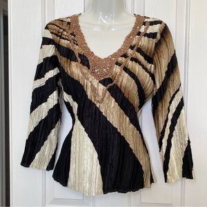 Vintage Alberto Makali Beaded Striped Crinkle Women’s Top